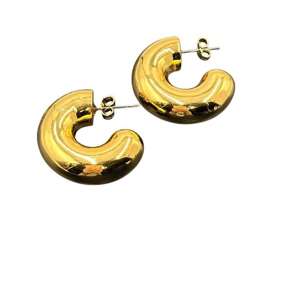 Jenny Bird Chunky Gold Plated Tome Large High Polish Hoop Earrings - Picture 1 of 7